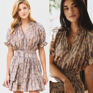 Charina Sarte Spade Mini Dress / Cream, Brown, Gray / Size Small *flaws*